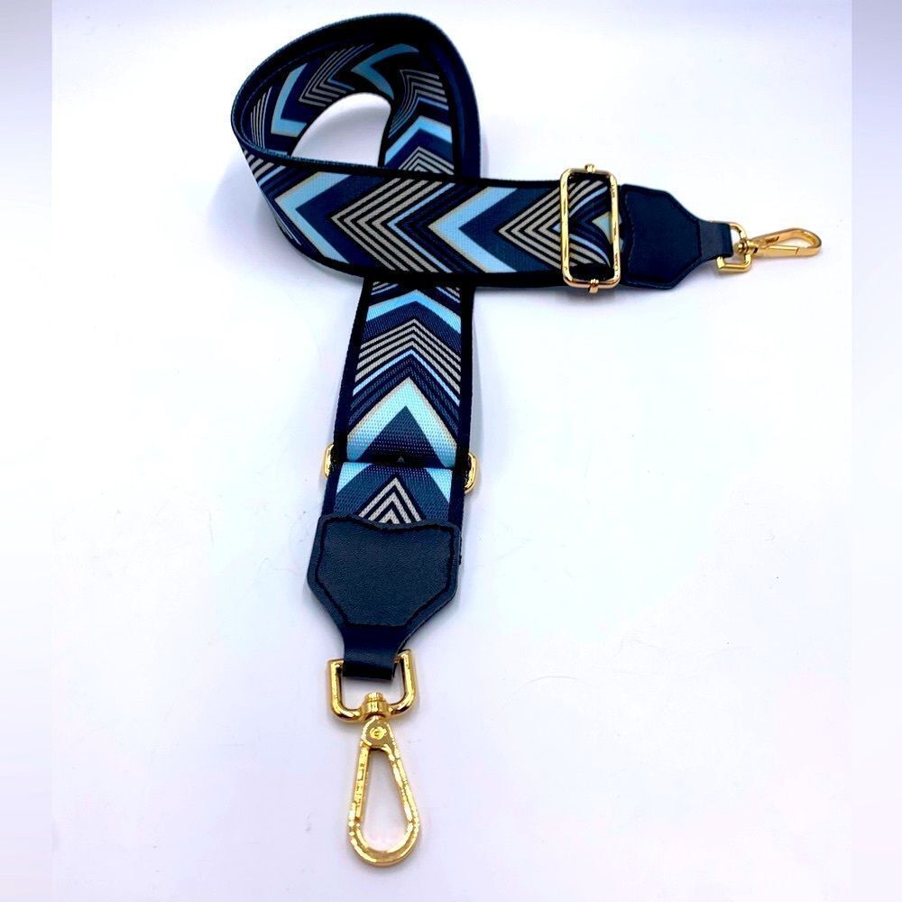 Cool Blue White Chevron Pattern Replacement Adjustable Purse Or Crossbody Strap